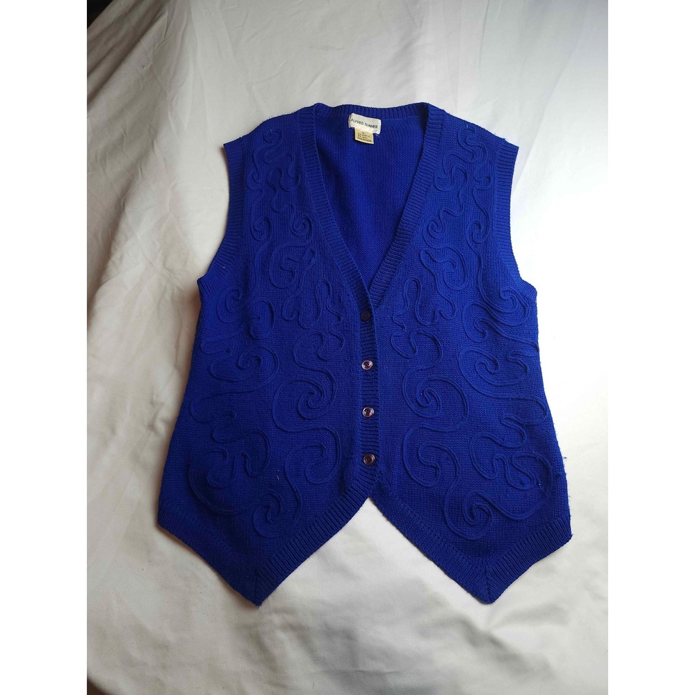 Alfred Dunner Vintage Royal Blue Knit Sweater Vest Scroll Textured Womens M